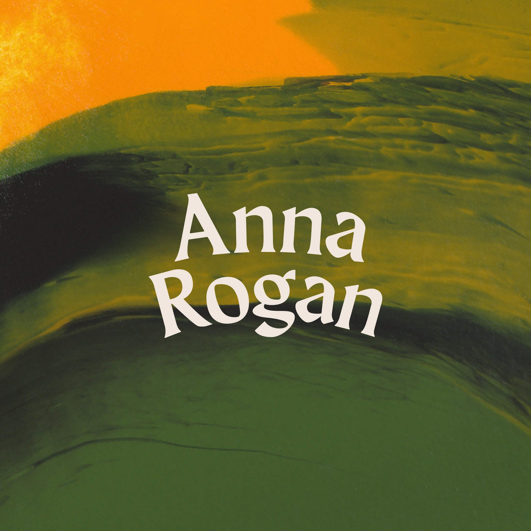 Rebranding case study image of the green textured painted background with the quirky Anna Rogan logo in cream set over the top.