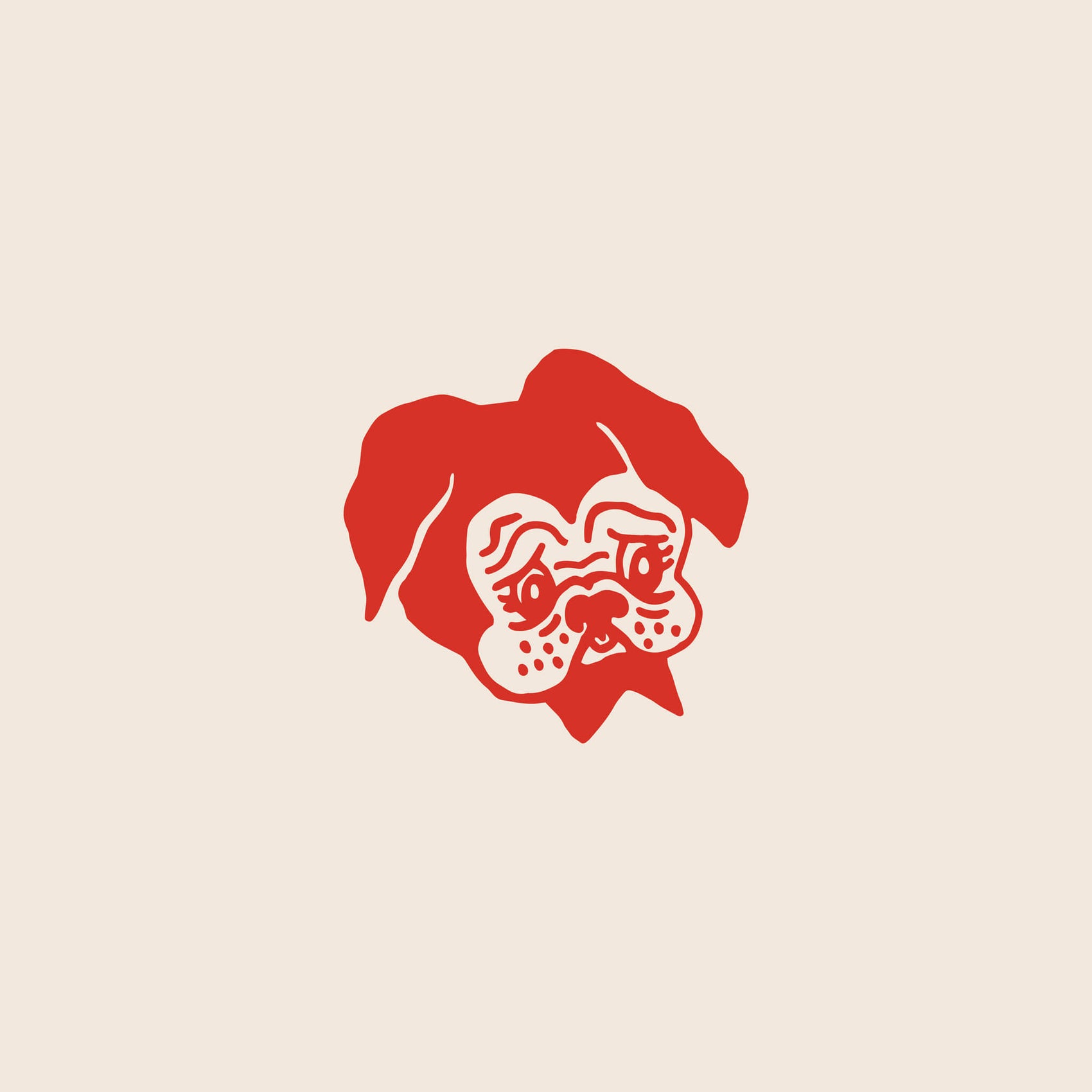 Colourful Shopify portfolio image of the Candy & Kitsch brand icon of a red pug on a cream background. 