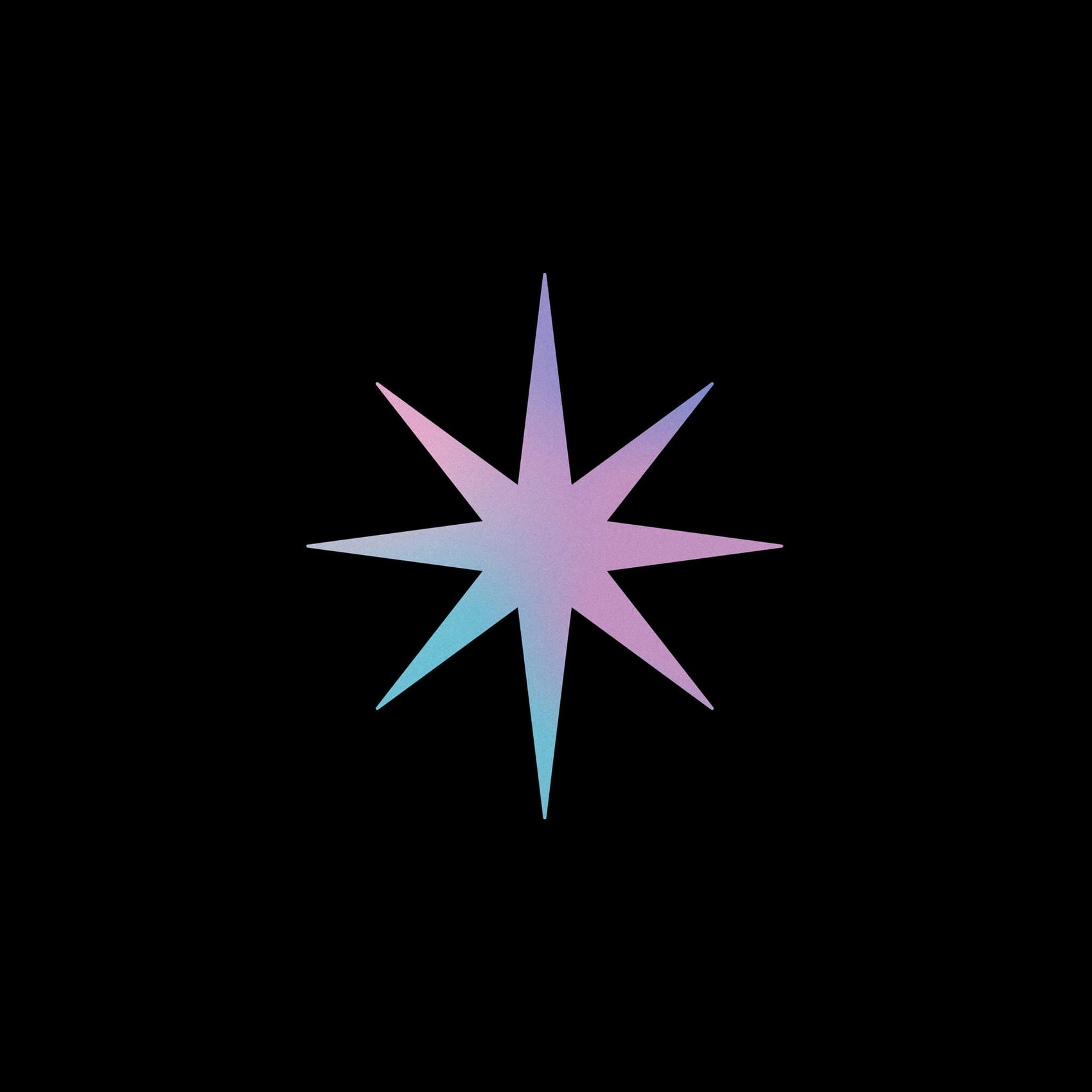 Jewellery Rebranding case study image of the Edenki brand icon. A pink and blue gradient 8-pointed star sits on a black background. 