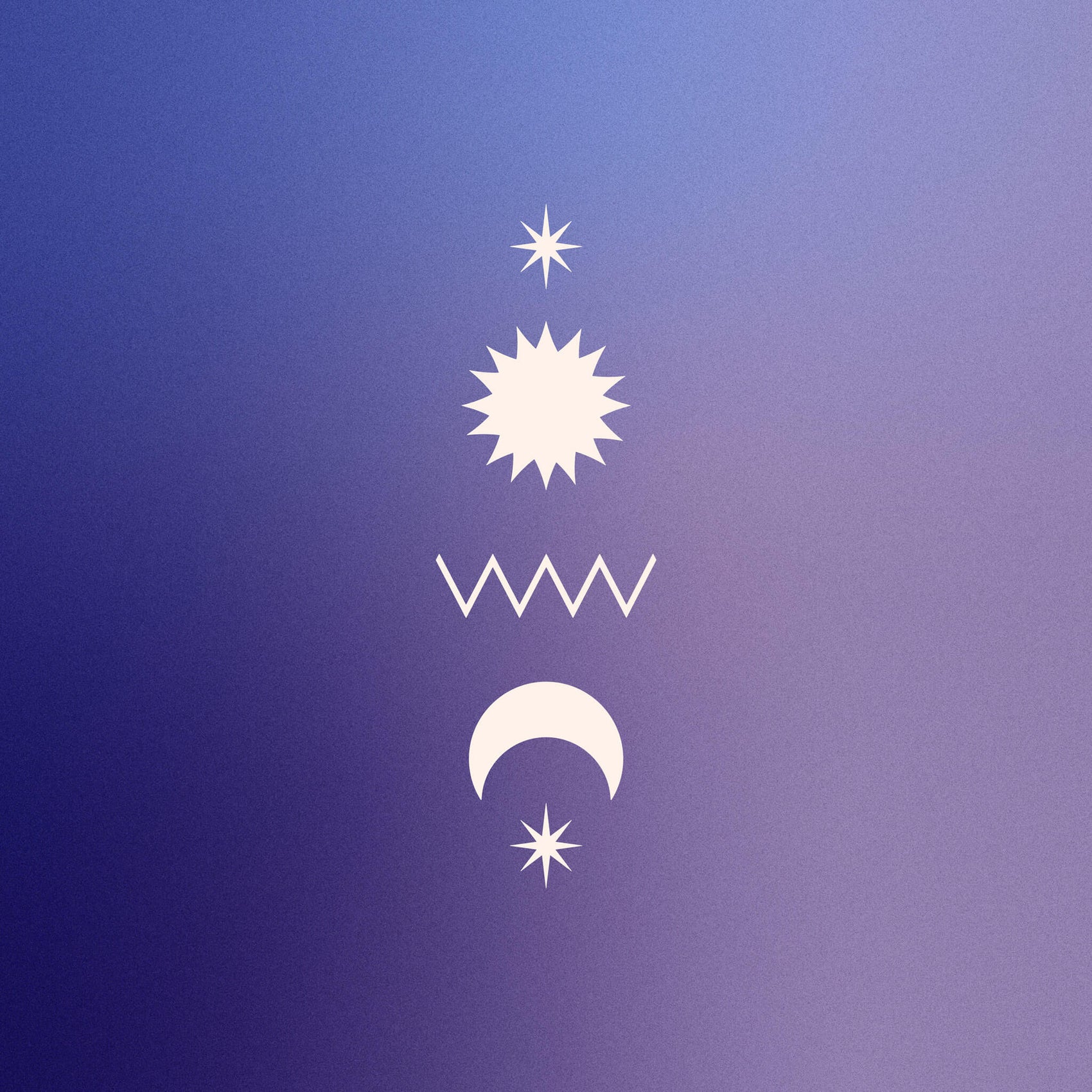 Jeweller rebranding case study image of the Edenki brand seal. Varying purple shades made up a gradient background with a white seal featuring a sun, moon and stars sitting on it in white.