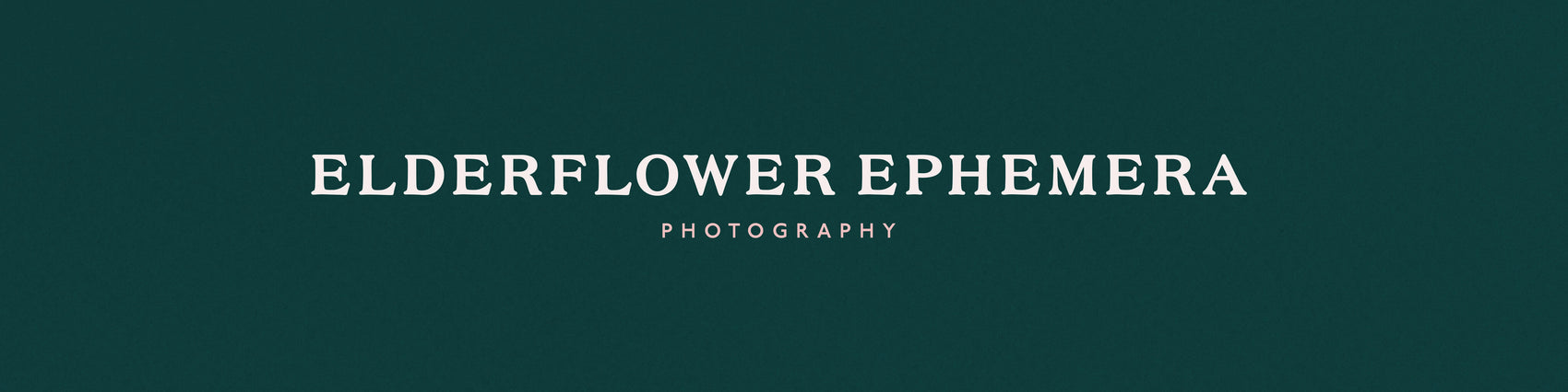Photographer branding case studies image of the extended inline Elderflower Ephemera logotype. The elegant white typography spreads out over a rich green background. 