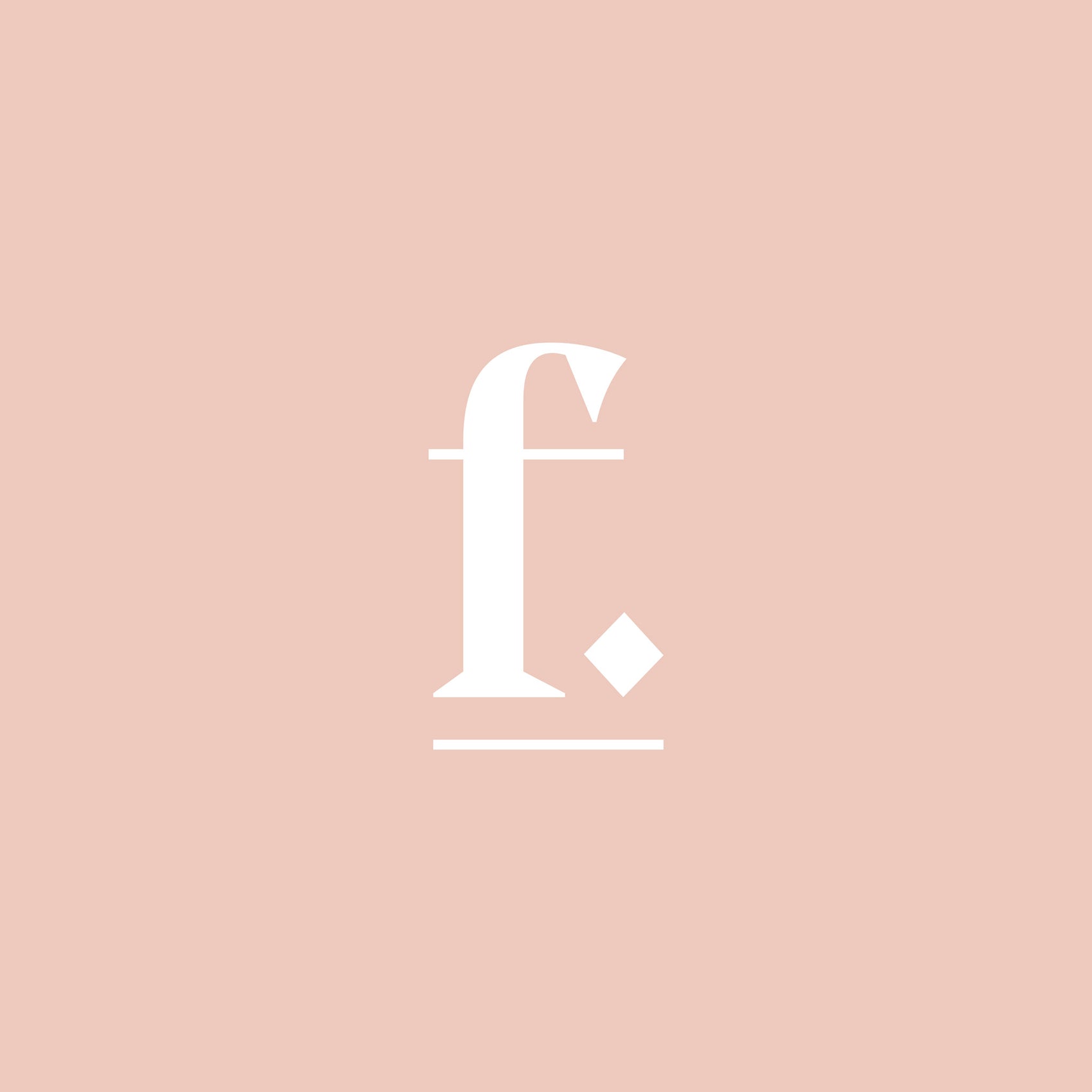 Fashion label brand design examples image of the Fred Archer brand icon. The white ‘f’ symbol is sharp and minimal and sits on a blush coloured background