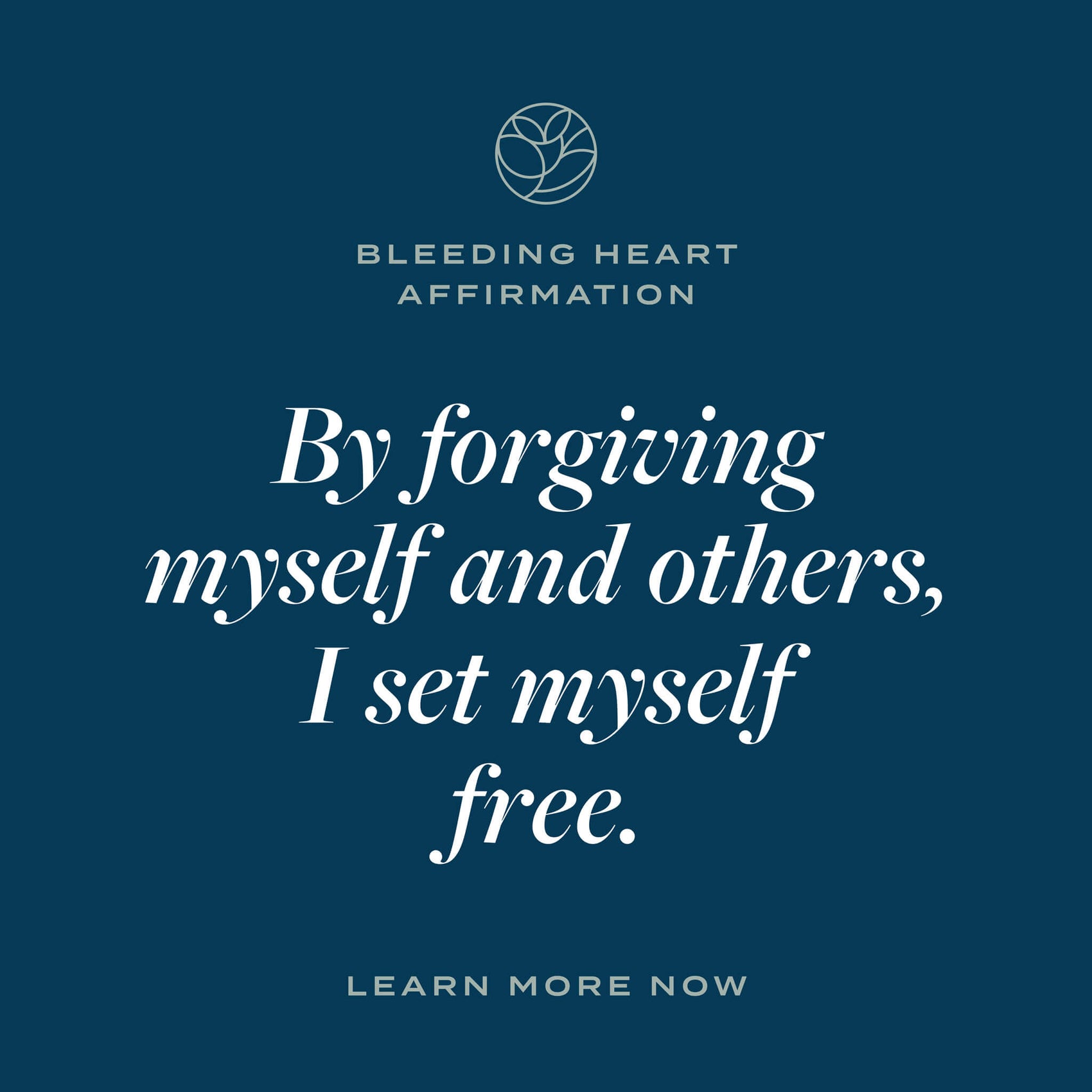 Brand design portfolio image of a social media graphic for HeartRadiance. On a teal background, green supporting typography meets large and elegant white serif headline.