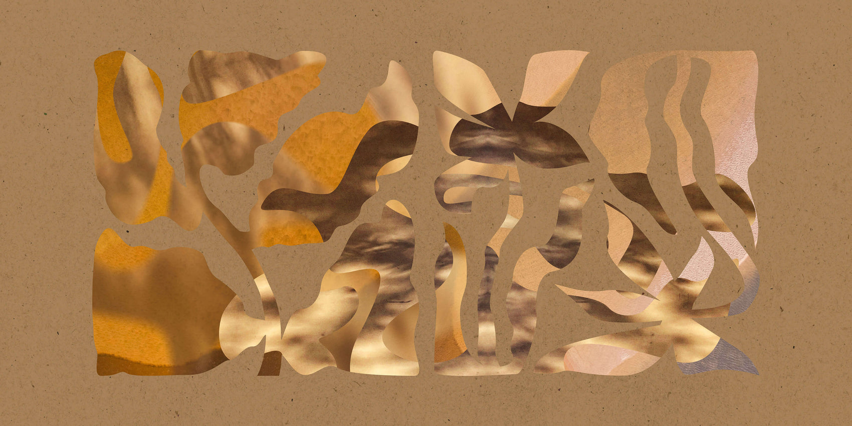 Brand designer portfolio image showing some of the Australian flower support graphics as part of the Heartstory photographer rebrand. On a textured brown background sits two of the floral illustrations, both of them slightly square in shape and containing blobby brand textures in shades of brown.