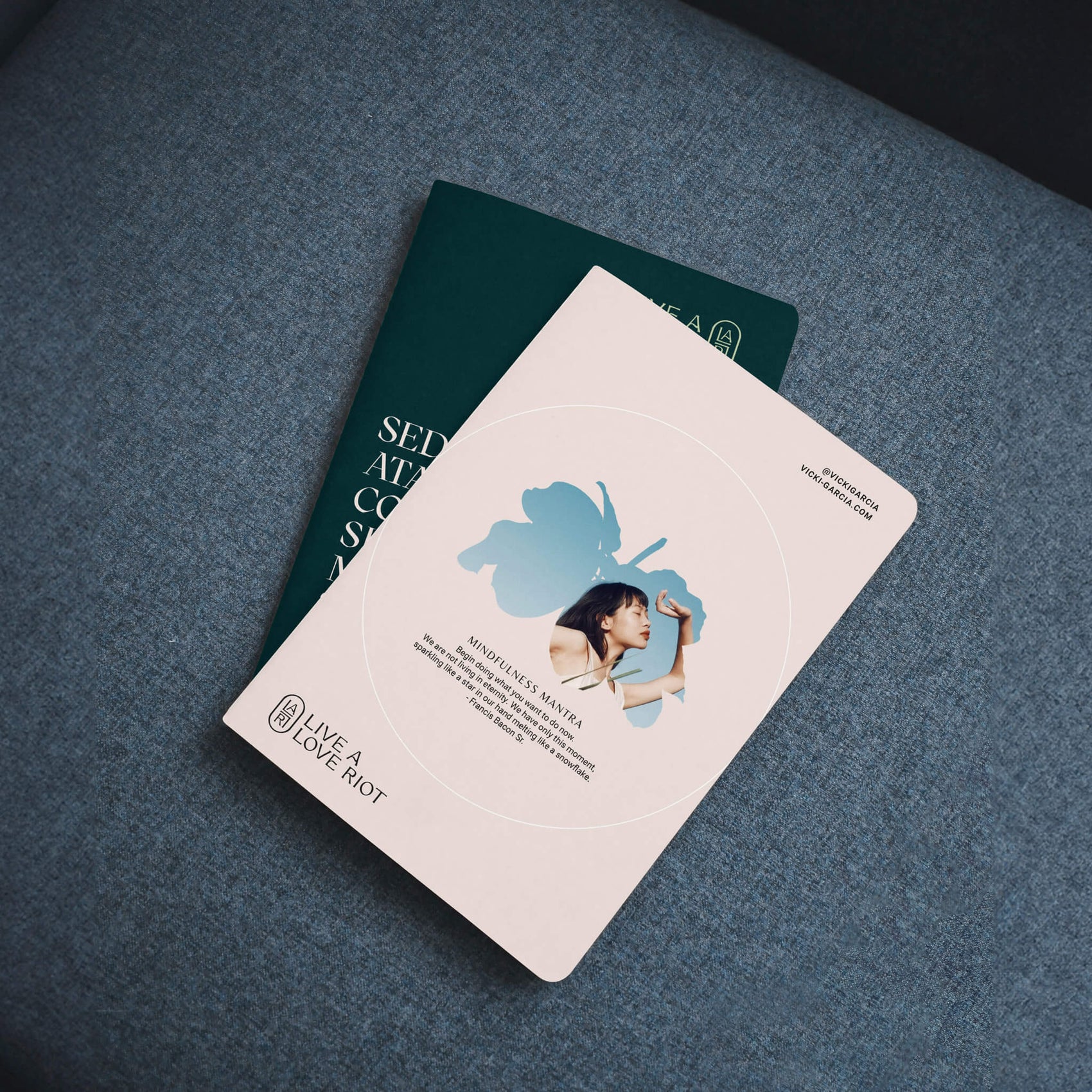 Coach brand design examples image of hypothetical Live a Love Riot notebooks. This speculative design helps to map out the brand potential and help the client visualise end outcomes. 