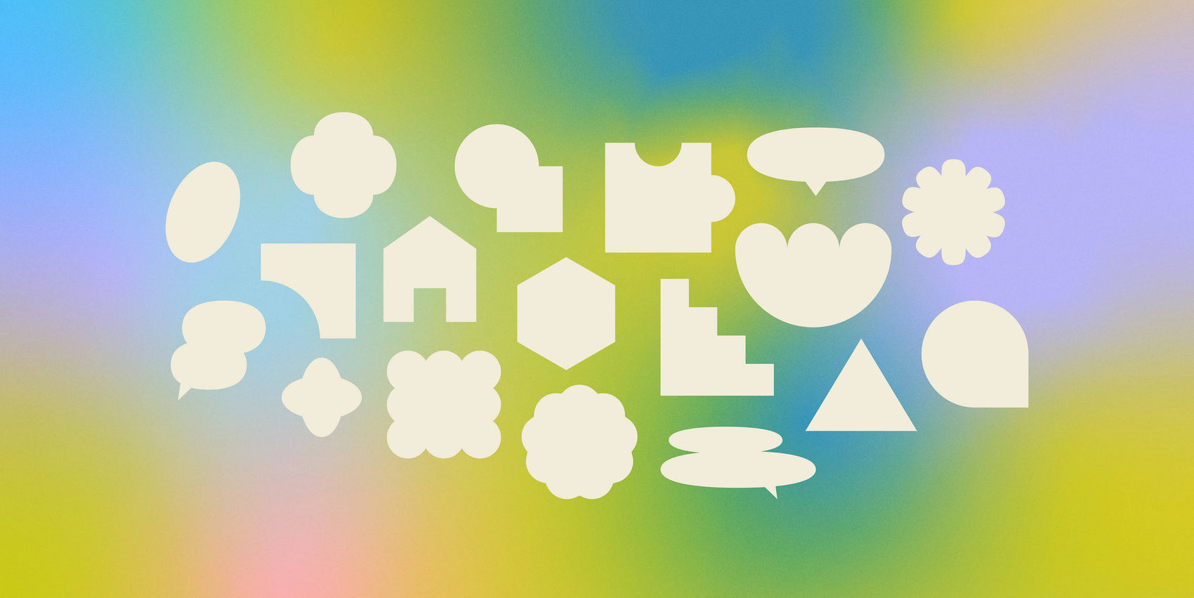 Rainbow gradient infused rebranding case study image showing the hazy gradients for Love Always Classroom alongside geometric shapes. The teacher resource branding project references retro childhood memories so a colourful but structured support graphic library was included.