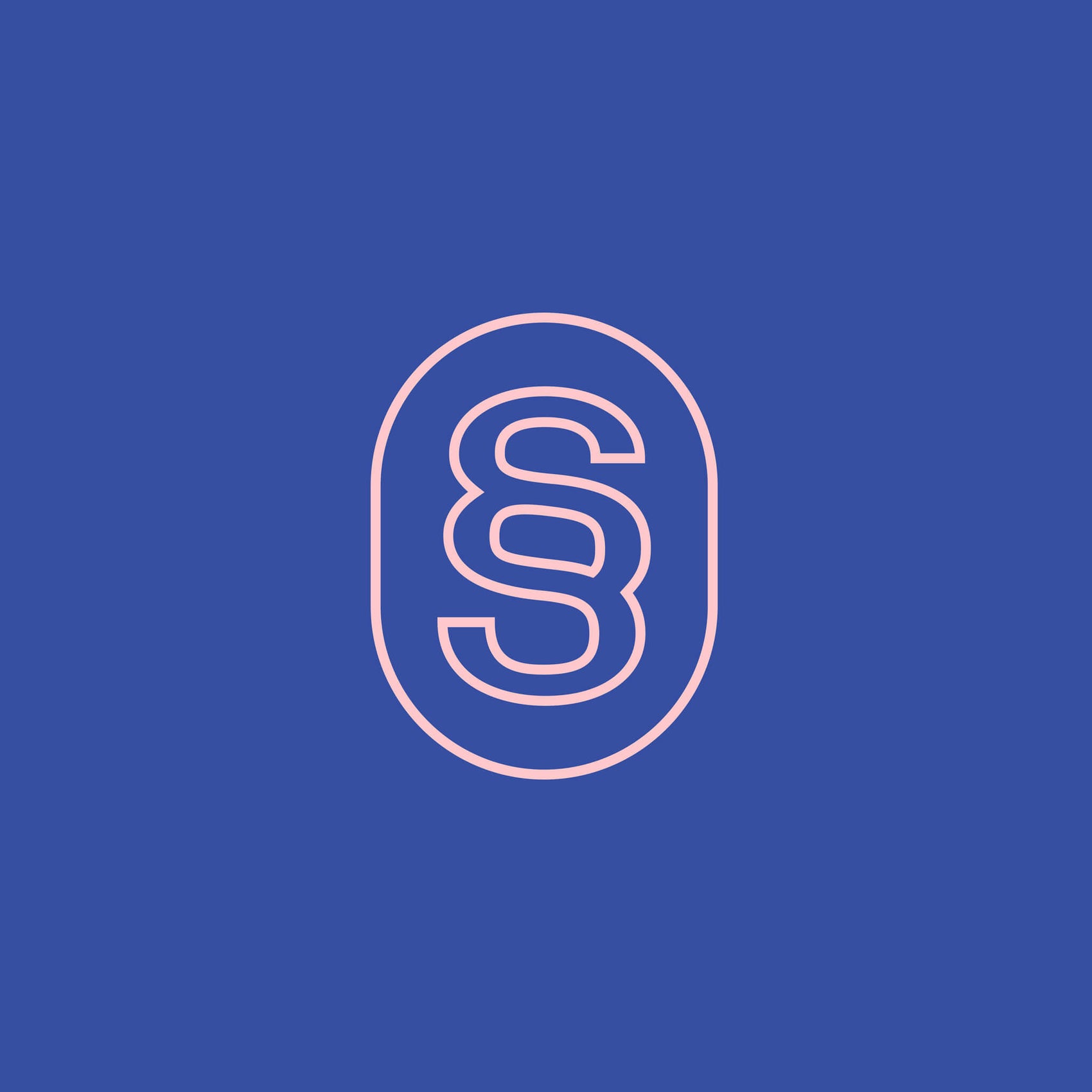 Rebranding copywriter case study image of Sarah Stanford minimal brand icon. Two pink interconnected ‘S’’s are surrounded by a monoline oval on a blue background as part of the copywriter logo design.