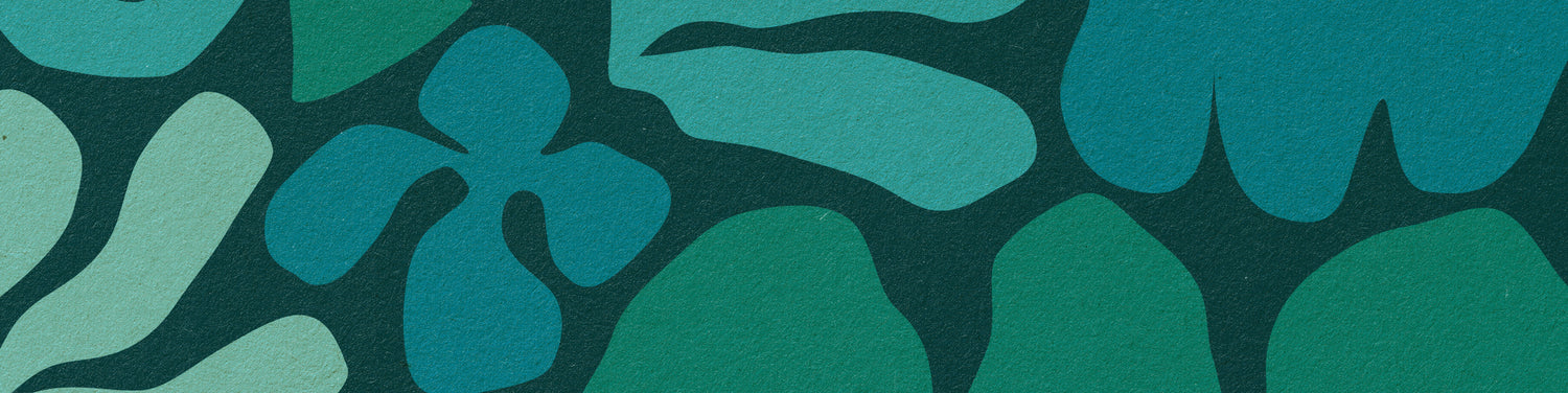 A cool green variation of The Boldest Co branded pattern, the blobby shapes being inspired by 1960s design.