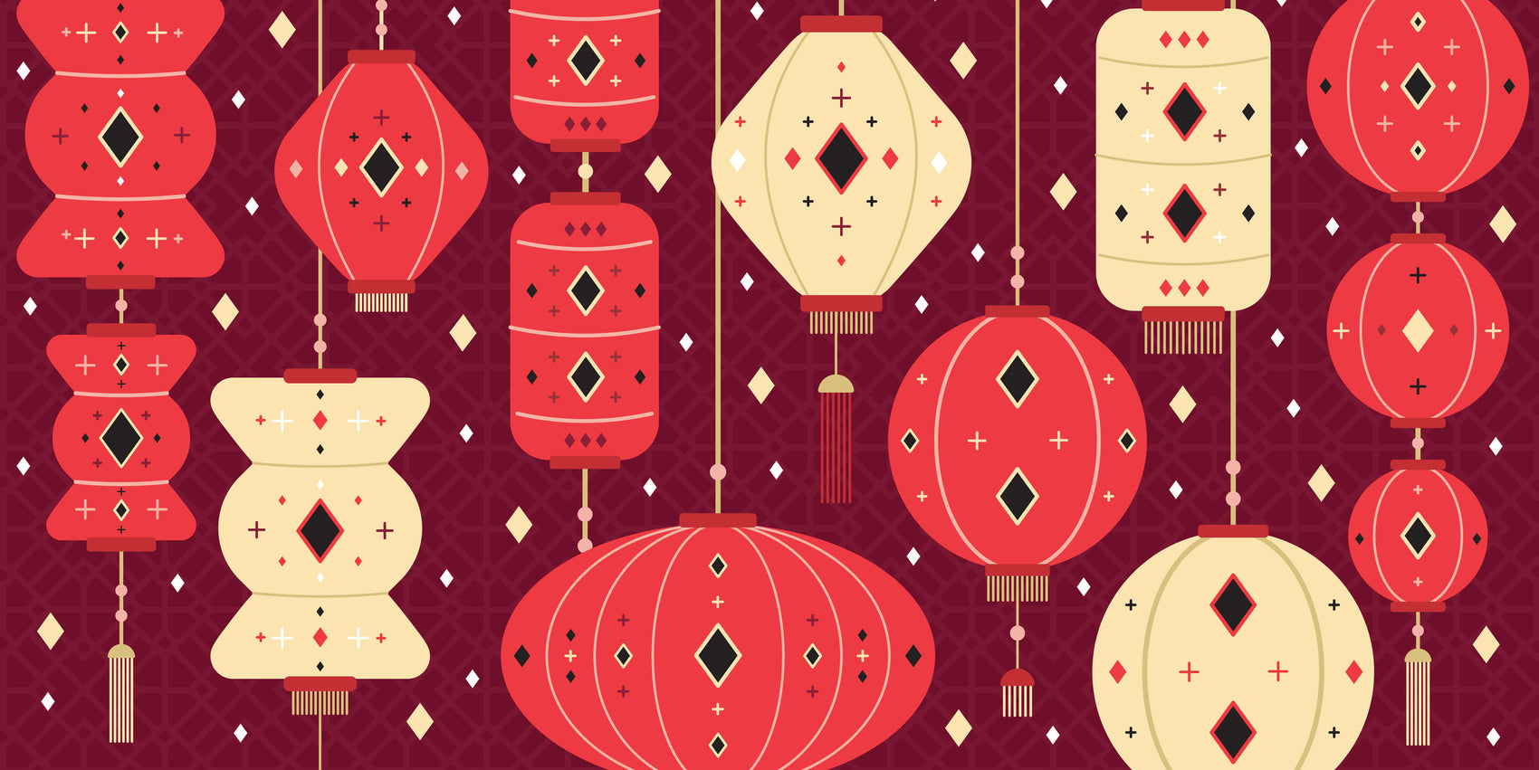 Sustainable retailer branding design case study image for ethical store Biome. Created in celebration for Lunar New Year, an array of lanterns are in red, pink and gold tones. 