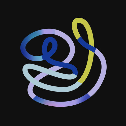 1960s inspired logo design examples image showing the Love Always Classroom supporting swirling line patterns. On a black background the swirl-y shapes are in cool tones and show various continuous lines as part of the teacher resources design. 
